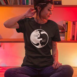 🆕Yin Yang Cats Black T-Shirt Graphic Tee